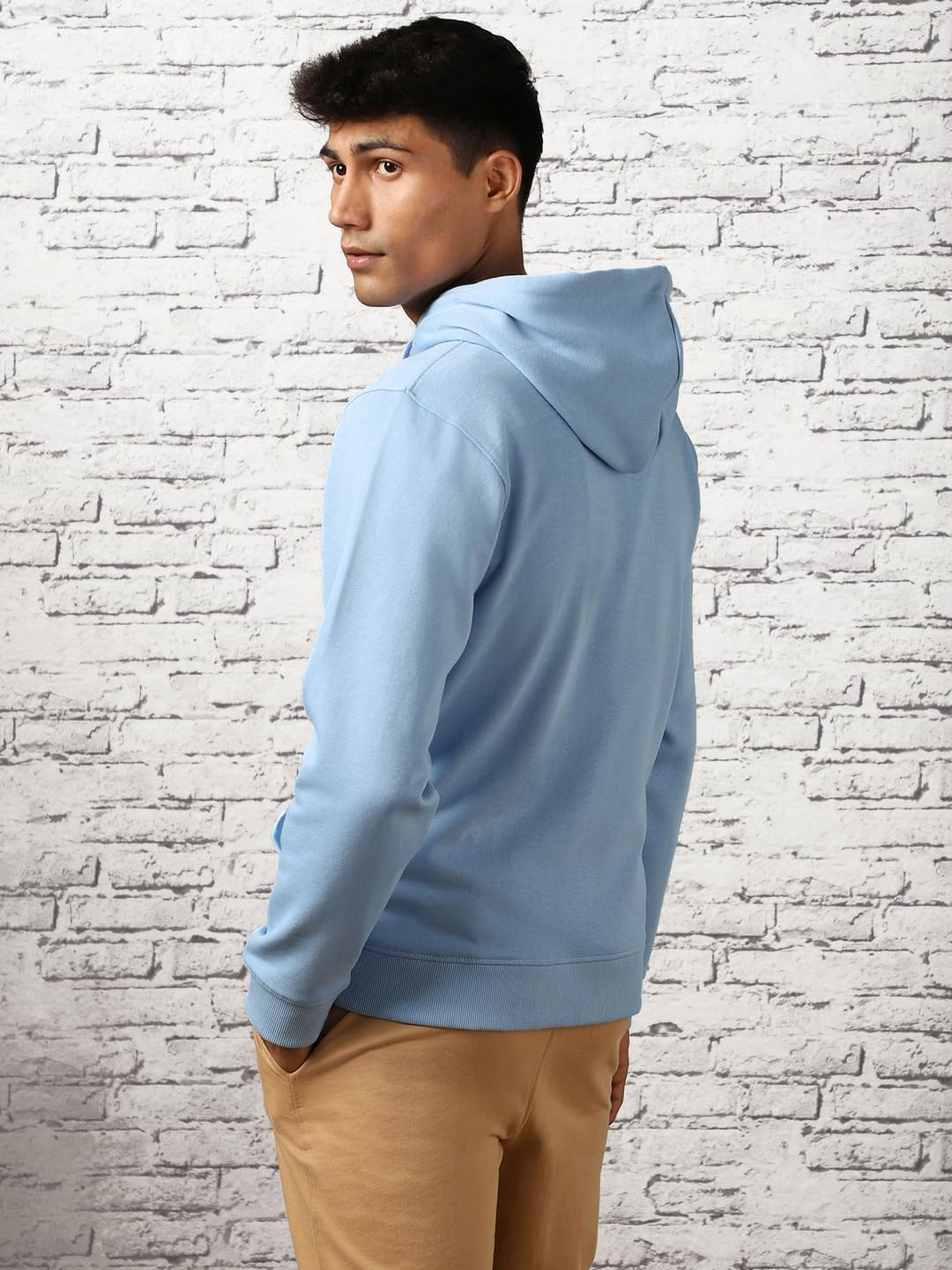 NOBERO Elegant Unisex Powder Blue Cotton Solid Plain Hoody Sports Winter Gym Workout Running Travel Trekking Hooded Sweatshirts and Hoodies for Unisex Cotton Winter Casual Wear Without Zipper-XL