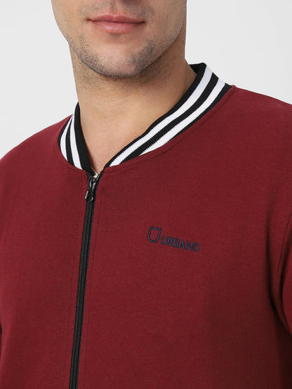 Men's Maroon Cotton Zippered Varsity Sweatshirt Jacket - Stylish Casual Streetstyle Winterwear