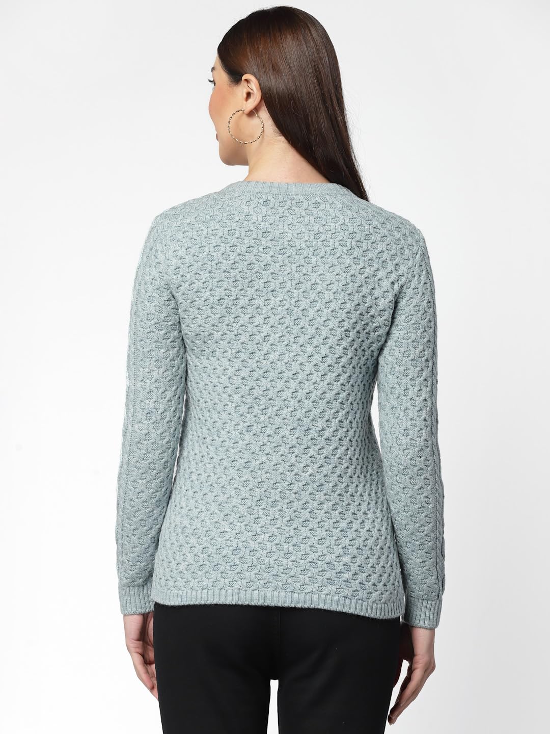 Women's Woolen Acrylic Full Sleeve Round Neck Cable Design Light Denim Cardigan -  Stylish Woolen Winter Sweater