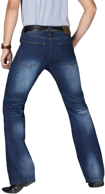 Ben Martin Men’s Bell Bottom Jeans || Bootcut Denim Pants || Wide Leg Flared Jean's for Men || High Waist Stretchable Retro Fit || Cotton Jean for College Casual Dark Blue