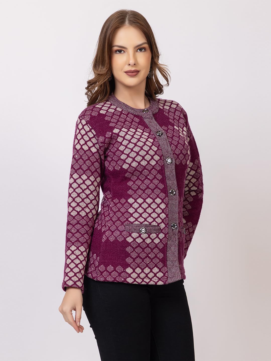 Women's V Neck Maroon Sweater Cardigan - Daily Casual Winter Wear