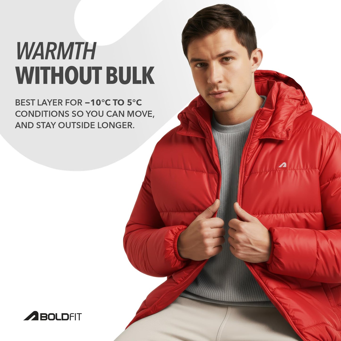 Men's Red Quilted Hooded Winter Puffer Jacket - Full Sleeve Mens Monsoon Jackets | All Weather Jacket | Winter Wear Bomber Jerkin