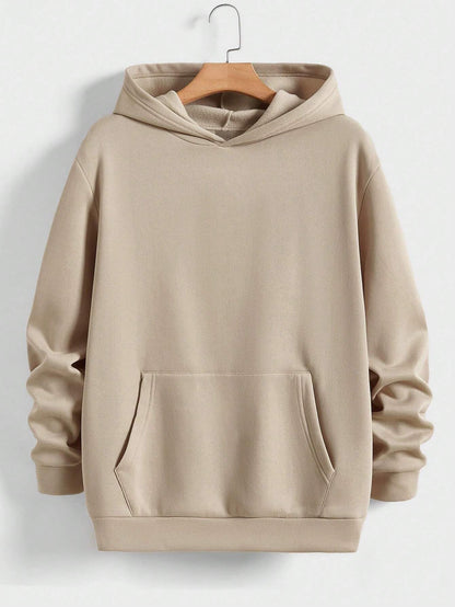 Men's Fleece Regular Fit Neck Hooded Beige Sweatshirt