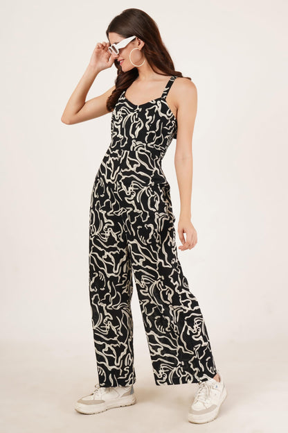 Womens Jaipuri Cotton Abstract Printed Sleeveless Culotte Jumpsuit For Women (Urban Swirl)