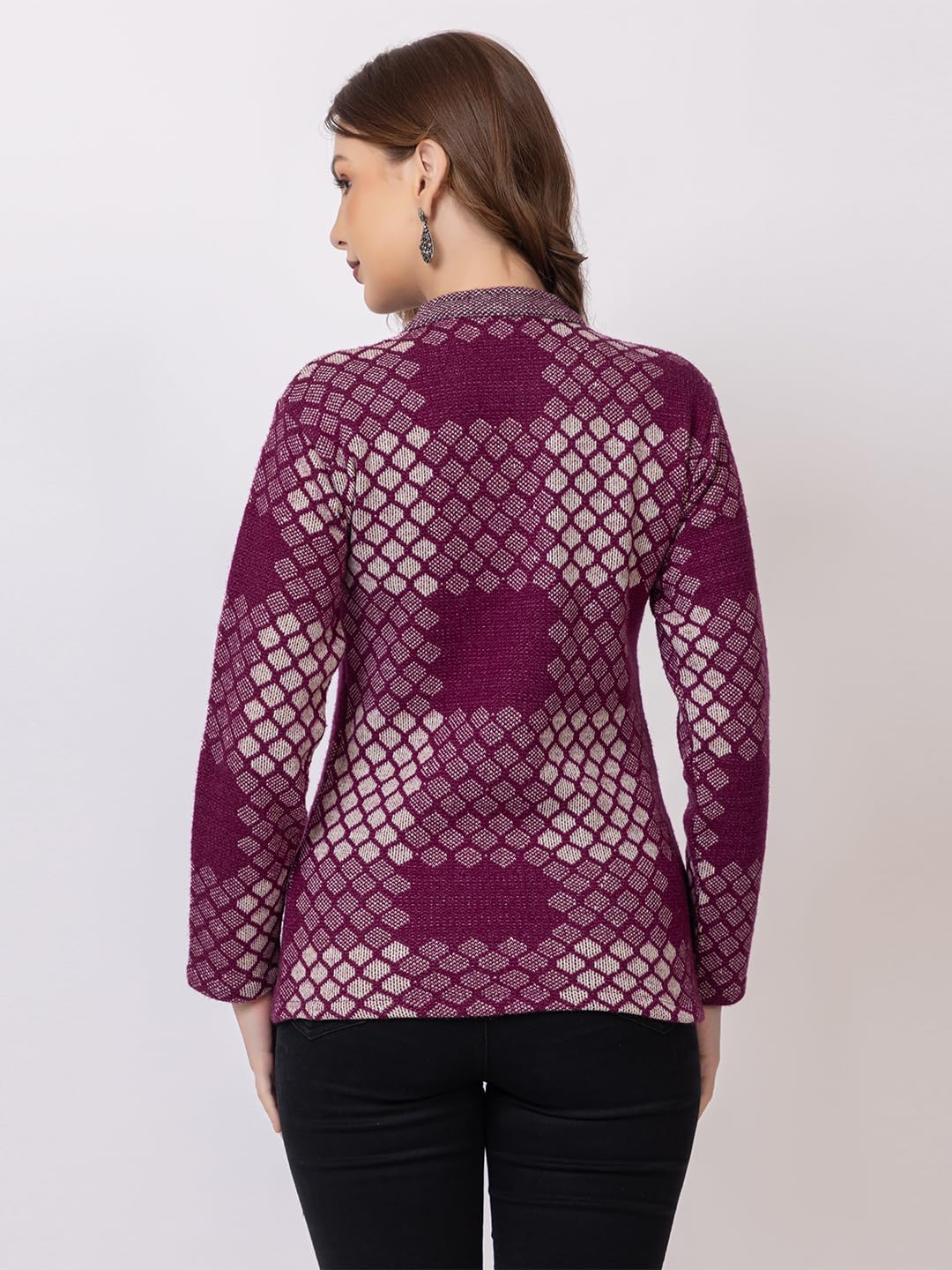 Women's V Neck Maroon Sweater Cardigan - Daily Casual Winter Wear