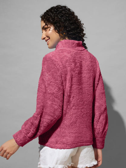 Women's Fur Pull Over High Neck Rose Sweatshirt