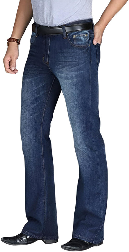 Ben Martin Men’s Bell Bottom Jeans || Bootcut Denim Pants || Wide Leg Flared Jean's for Men || High Waist Stretchable Retro Fit || Cotton Jean for College Casual Dark Blue