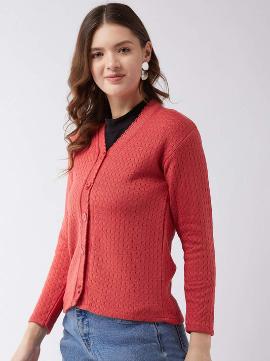 Women's Self Design V Neck Casual Sweater Cardigan