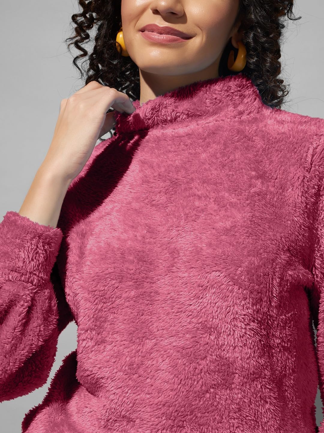 Women's Fur Pull Over High Neck Rose Sweatshirt