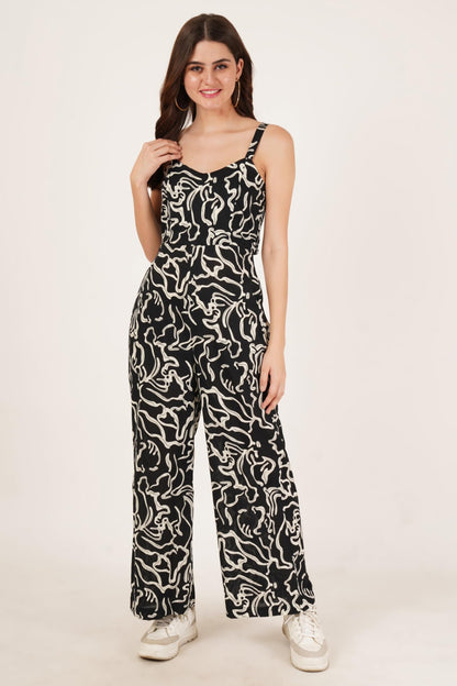 Womens Jaipuri Cotton Abstract Printed Sleeveless Culotte Jumpsuit For Women (Urban Swirl)