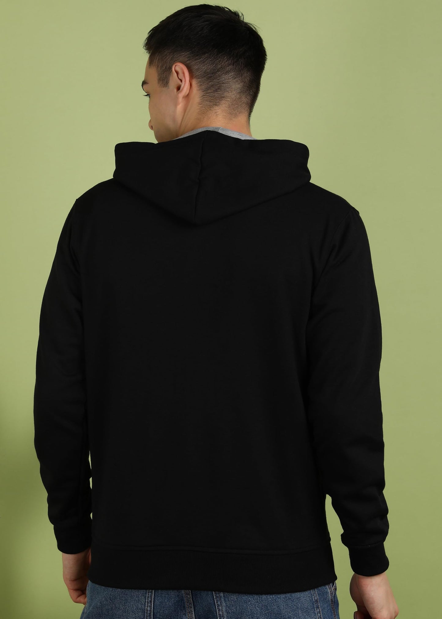 Men’s Solid Zipper Hooded Black Sweatshirt | Ribbed Hem, Lined Hood, Side Pockets, Durable Zip
