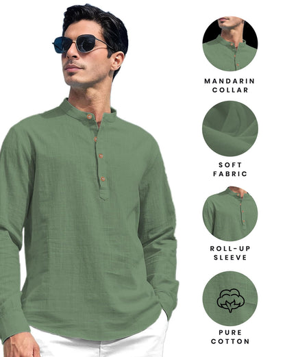 Vida Loca Men Solid Cotton Blend Straight Kurta Shirt for Men (Light Green)