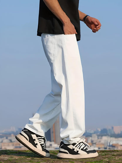 Ben Martin White Men Jeans || Baggy Fit Jean's for Man || Loose Fit High Rise Denim || Stretchable Casual Wear Jean,s || Dance Rap Rapping Style Pant for Men || Denim Cotton Jeans