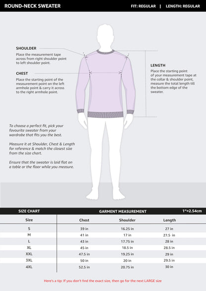 Men's Round Neck Acrylic Striped Black Sweater - Stylish Casual Winter Wear