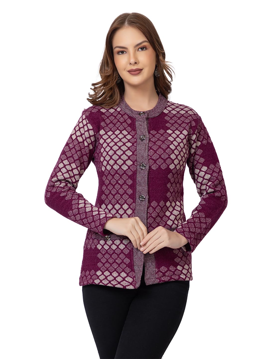 Women's V Neck Maroon Sweater Cardigan - Daily Casual Winter Wear