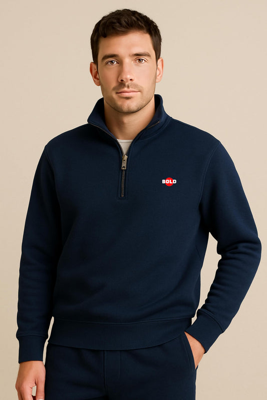 Men’s Half-Zip Fleece Navy Blue Sweatshirt - Stylish, Breathable Pullover Full Sleeve Winter Wear