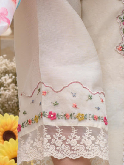 INDO ERA Women's Off White Silk Blend Embroidered A-Line Kurta and Pant with Dupatta Set (IEOUT6682_XX-Large)