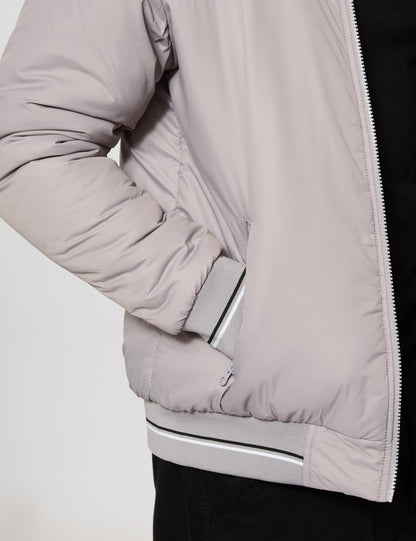 Men's Heavy Weight Hooded Bomber Stone Grey Jacket - Stylish Casual Winter Jacket