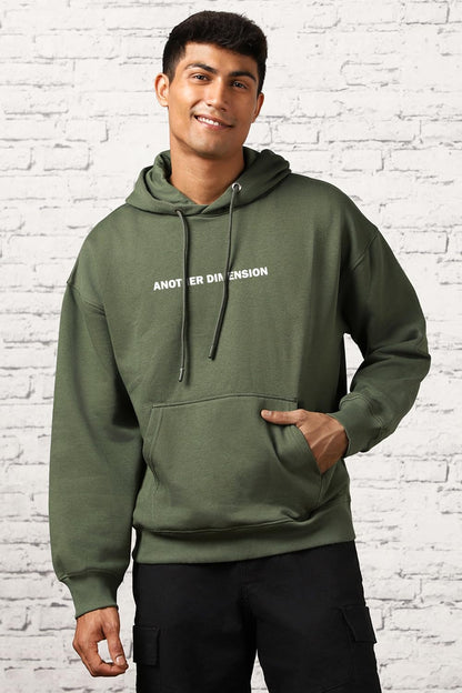 NOBERO Men's Cotton Neck Hooded Oversized Fit Sweatshirt (1M-TWRH-C0737_Olive Green_Small)