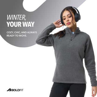 Women Half Zipper Top Grey Sweatshirt | Heavy Fleece Sweatshirt | Natural Insulation Winter Wear | Anti Pilling Pullover