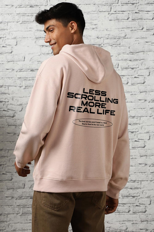 NOBERO Men's Cotton Neck Hooded Oversized Fit Sweatshirt (1M-TWRH-C0737_Pink Clay_Small)