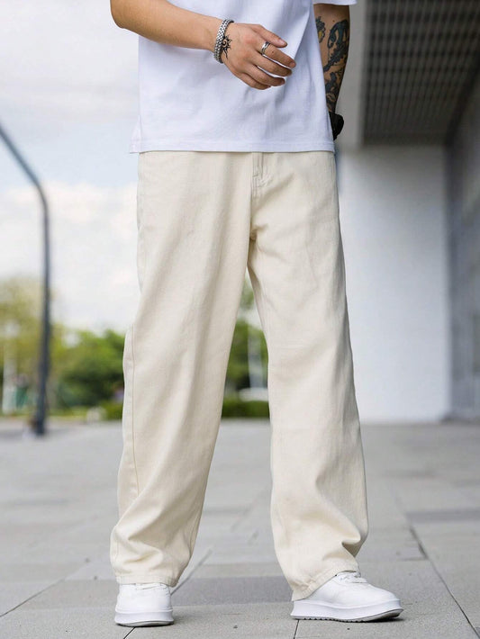 JVX Men Mid Rise Jeans ||Looses Fit Denim Jeans || Baggy Jeans (Njj-04) (Cream)