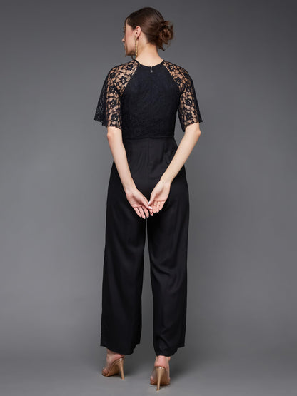 Miss Chase Women's Round Neck Flared Sleeve Floral Regular Jumpsuit with Pockets (MCSS23D79-02-62-03, Black, S)