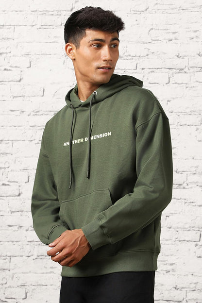 NOBERO Men's Cotton Neck Hooded Oversized Fit Sweatshirt (1M-TWRH-C0737_Olive Green_Small)