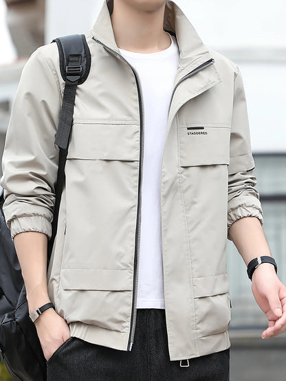 Men's Lightweight Regular Fit Outerwear Grey Winter Bomber Jacket - Stylish Casual Winterwear