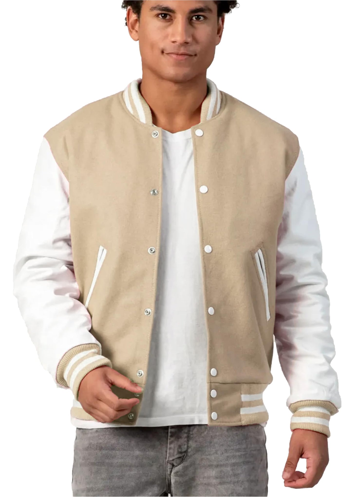 Men's Beige Varsity Jacket - Stylish Casual and Streetstyle Winterwear