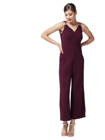 Miss Chase Women's Wine V-Neck Sleeveless Solid Wrap Regular Jumpsuit (MCAW19D08-48-184-04, Wine)