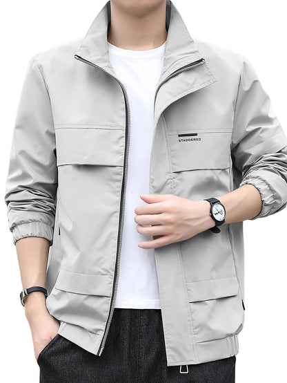 Men's Lightweight Regular Fit Outerwear Grey Winter Bomber Jacket - Stylish Casual Winterwear