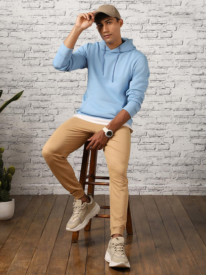 NOBERO Elegant Unisex Powder Blue Cotton Solid Plain Hoody Sports Winter Gym Workout Running Travel Trekking Hooded Sweatshirts and Hoodies for Unisex Cotton Winter Casual Wear Without Zipper-XL