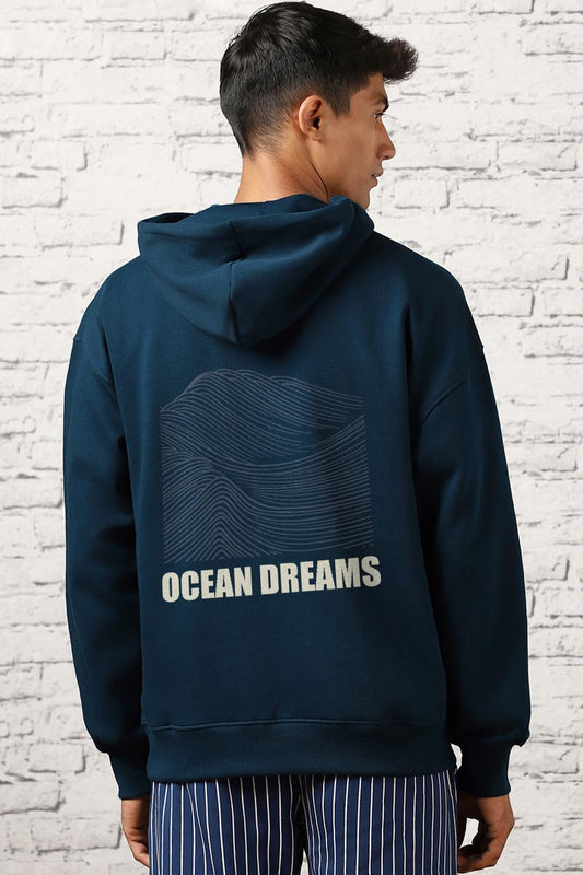 NOBERO Men's Cotton Neck Hooded Oversized Fit Sweatshirt (1M-TWRH-C0737_Navy Blue 2_Large)