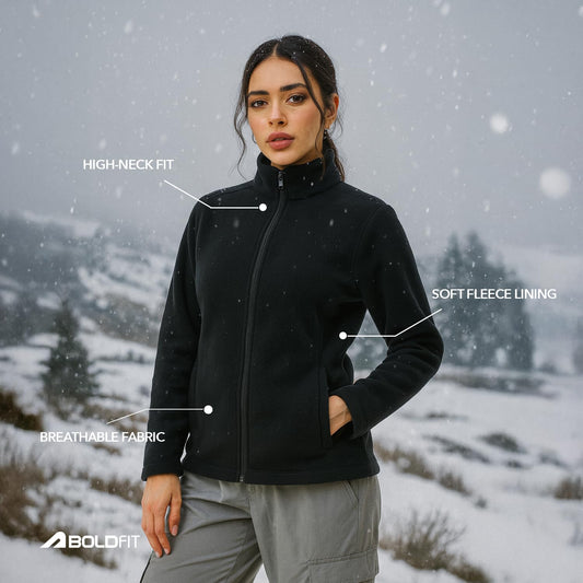 Women's Polyester Regular Fit High Neck Black Sweatshirt