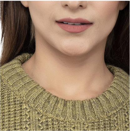 Women Pure Wool Round Neck Regular Fit Olive Pullover Sweater - Full Sleeve Stylish Crafted for Comfort