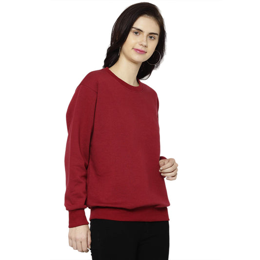 Women's Fleece Regular Fit Full Sleeves Round Neck Maroon Sweatshirts