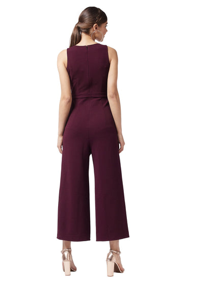 Miss Chase Women's Wine V-Neck Sleeveless Solid Wrap Regular Jumpsuit (MCAW19D08-48-184-04, Wine)
