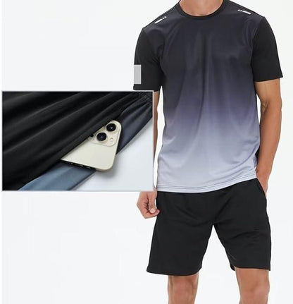 Men's Black Grey Jersey T-Shirt & Shorts Track Suit