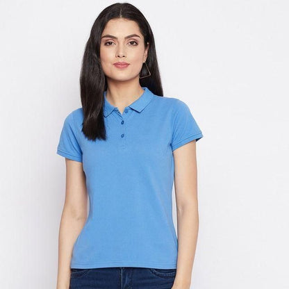 Women’s Ketex Sky Blue Polo Neck T-Shirt – Soft Cotton Blend Casual & Everyday Wear