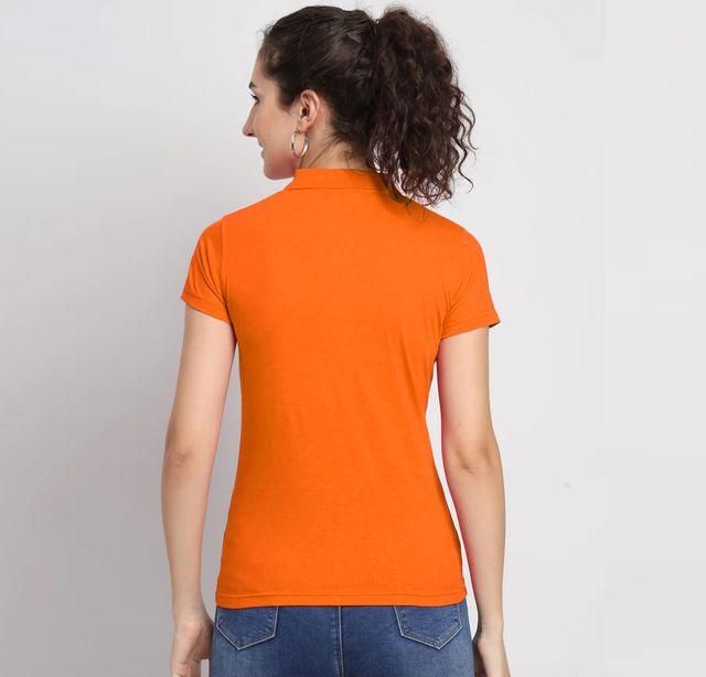 Women's Ketex Orange Cotton Blend Polo Neck T-Shirt - Casual Wear for Everyday Comfort