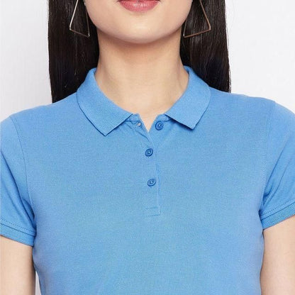 Women’s Ketex Sky Blue Polo Neck T-Shirt – Soft Cotton Blend Casual & Everyday Wear