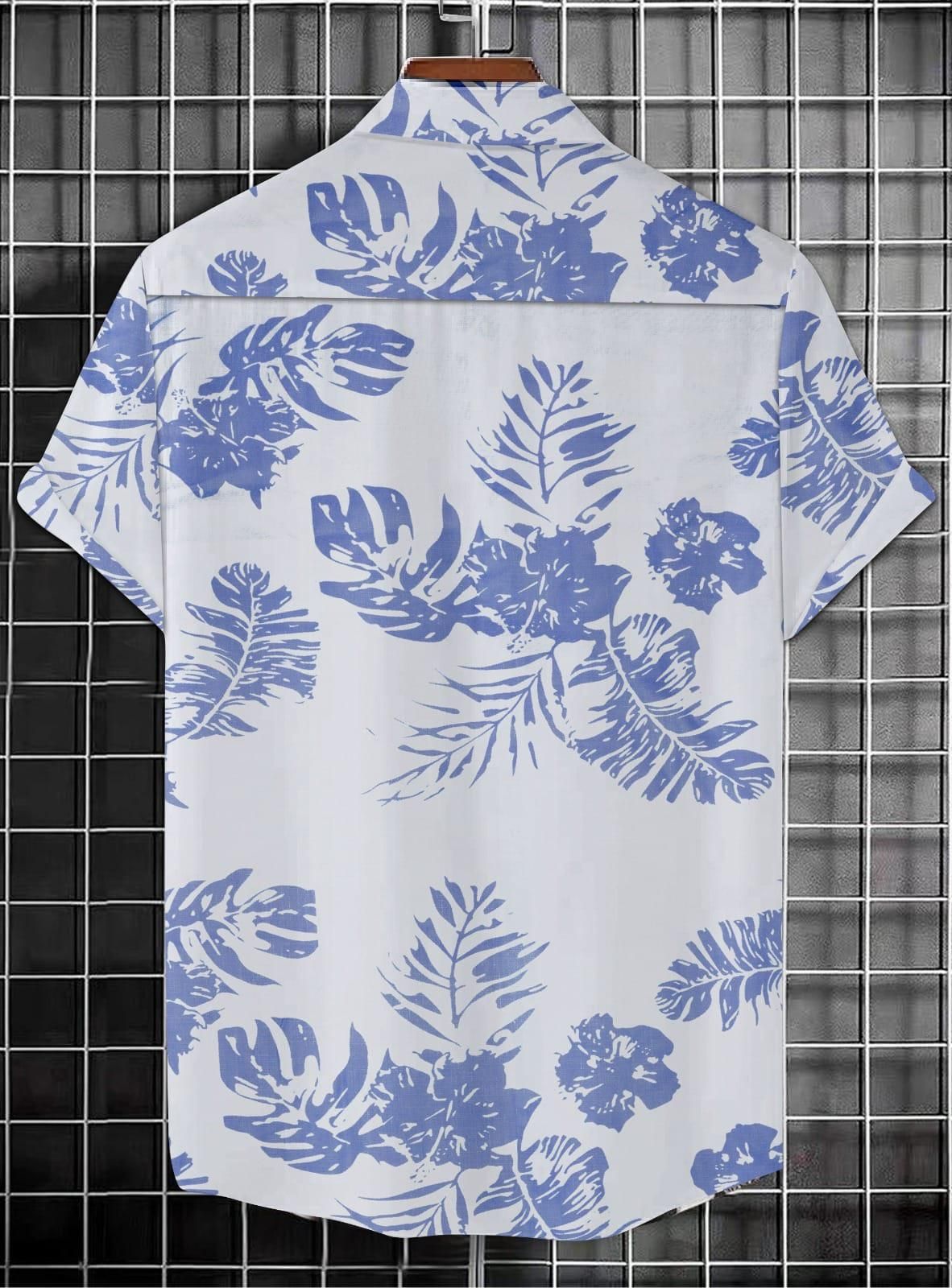 Men’s White & Navy Blue Cotton Printed Casual Shirt – Half Sleeves, Regular Collar, Stylish Everyday Wear
