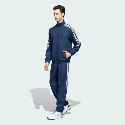 Men’s Black Side-Stripe 4-Way Lycra Tracksuit – Full Sleeves, Zip-Up, Regular Fit
