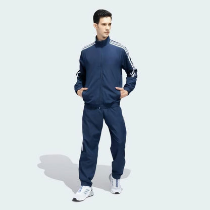 Men’s Black Side-Stripe 4-Way Lycra Tracksuit – Full Sleeves, Zip-Up, Regular Fit