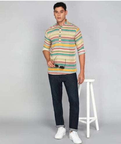 Men’s Multicolor Printed Cotton Casual Shirt – Spread Collar Full Sleeve Festive & Everyday Wear
