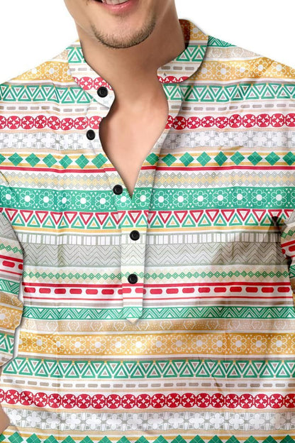 Men’s Multicolor Printed Cotton Casual Shirt – Spread Collar Full Sleeve Festive & Everyday Wear