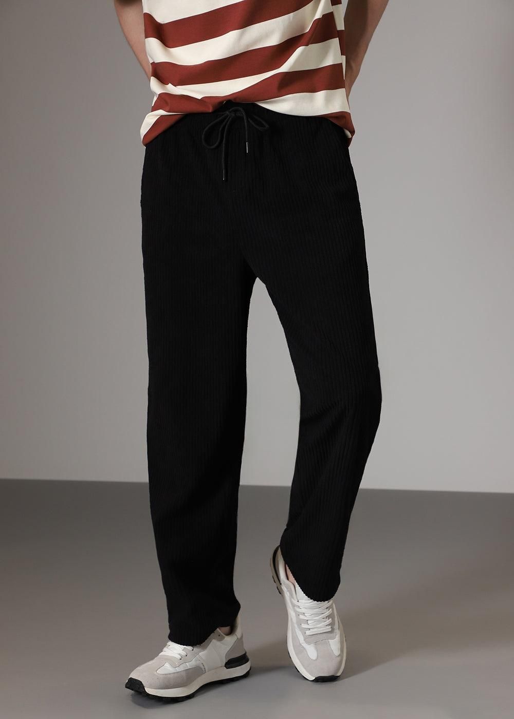 Men’s Black & Grey Corduroy Trousers (Pack of 2) – Solid Ribbed Pants for Streetwear, Casual & Daily Wear