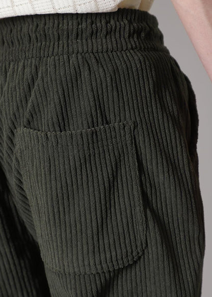 Men’s Olive Green Corduroy Casual Trousers – Solid Ribbed Pants for Streetwear & Everyday Wear