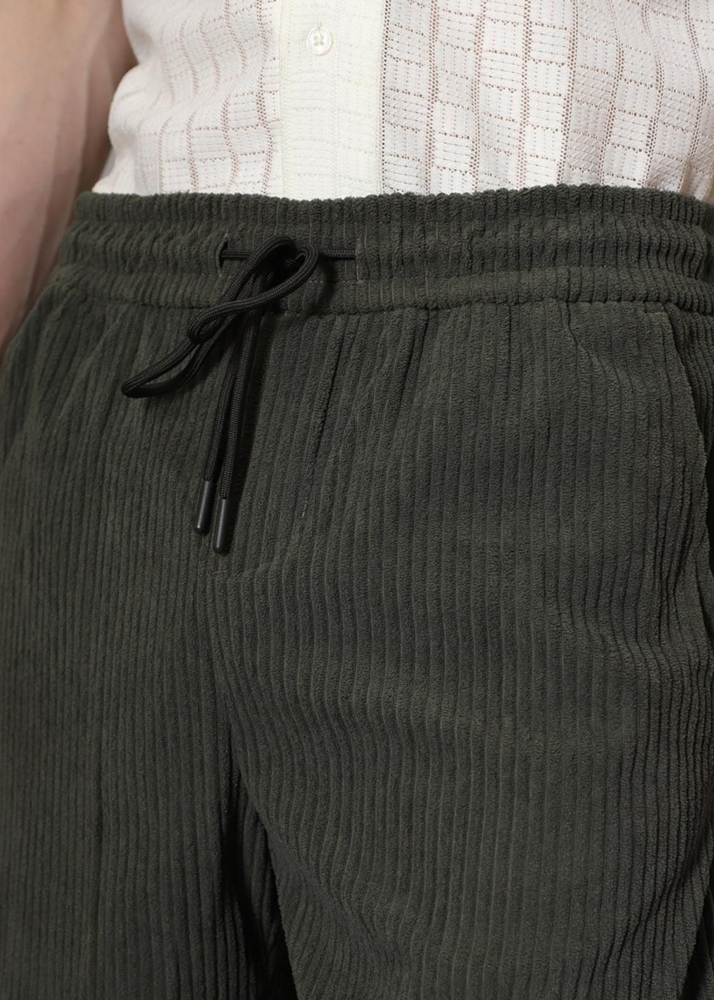 Men’s Black & Olive Green Corduroy Trousers (Pack of 2) – Solid Ribbed Casual Pants for Streetwear & Everyday Wear